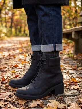 Timberland Black Leather Lace-Up Grunge Utility Streetwear Boots Size 8